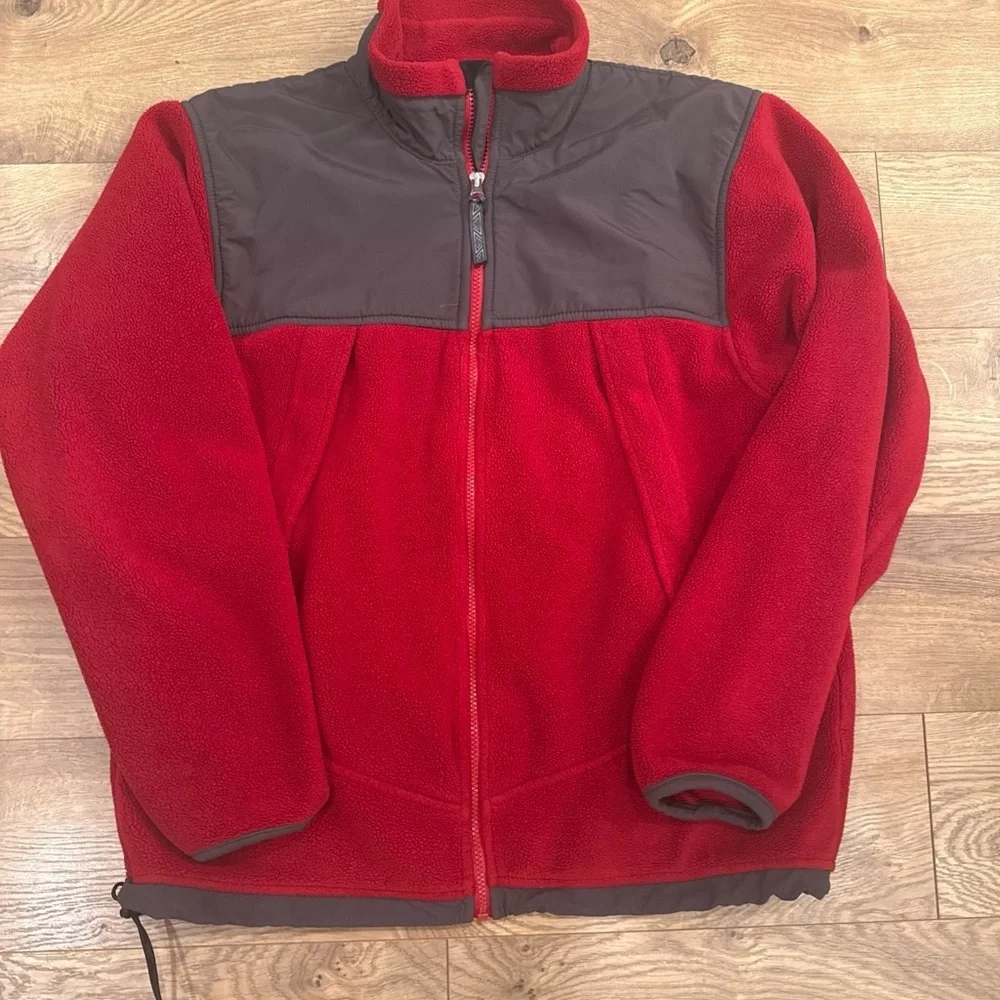 Lands' End Fleece Zip Front Jacket Zip Pockets Nylon Toggle Men's Sz M 38-40 Red